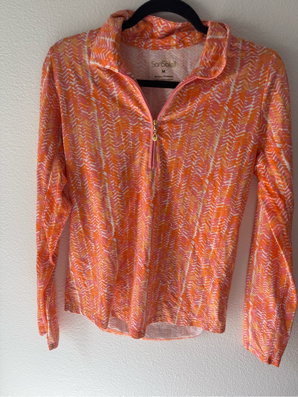 SANSOLEIL Pink and Orange 1/4 Zip Golf Shirt